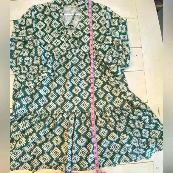 SundayUp Geometric Bohemian Dress Women’s Medium Green Midi Boho - Picture 8 of 13